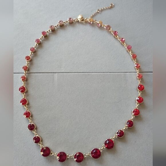 J.Crew Crystal Red/pink/purple Faceted Gold Tone Statement Necklace - Picture 1 of 9